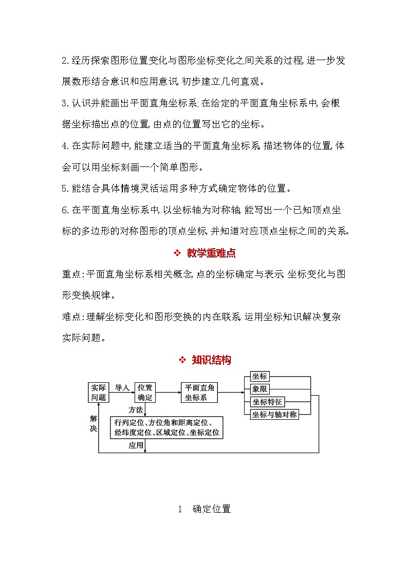 北师大版（2024）八年级上册数学第三章 位置与坐标 教案【表格式】第2页