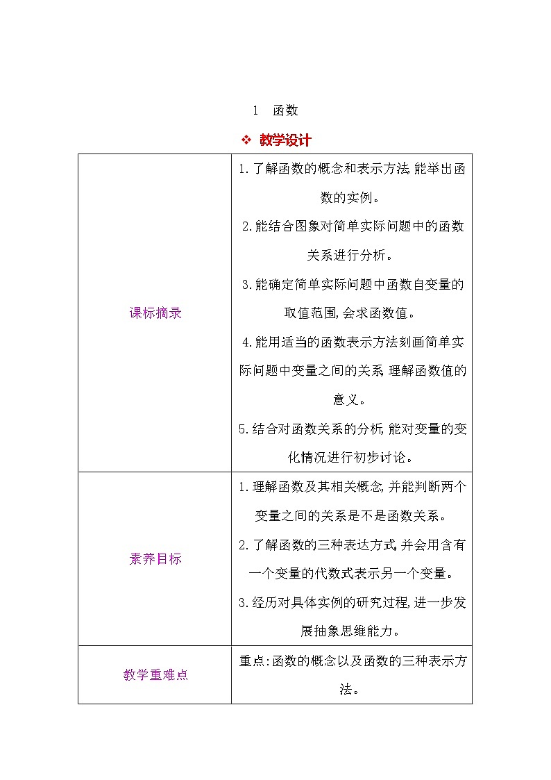 北师大版（2024）八年级上册数学第四章 一次函数 教案【表格式】第3页