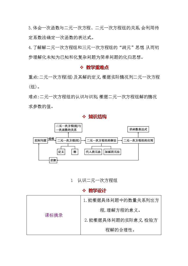 北师大版（2024）八年级上册数学第五章 二元一次方程组 教案【表格式】第2页