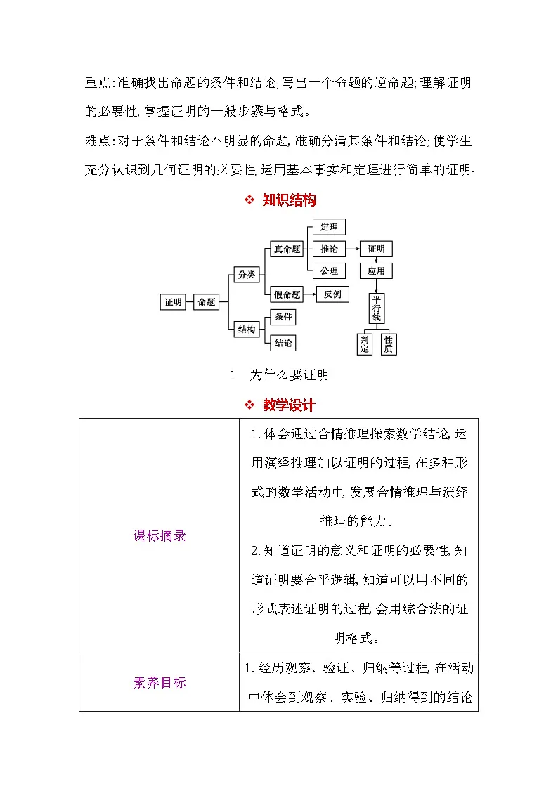 北师大版（2024）八年级上册数学第七章 证明 教案【表格式】第3页