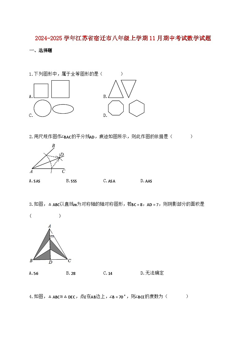 2024_2025学年江苏省宿迁市八年级上学期11月期中考试数学检测试卷（含答案）第1页