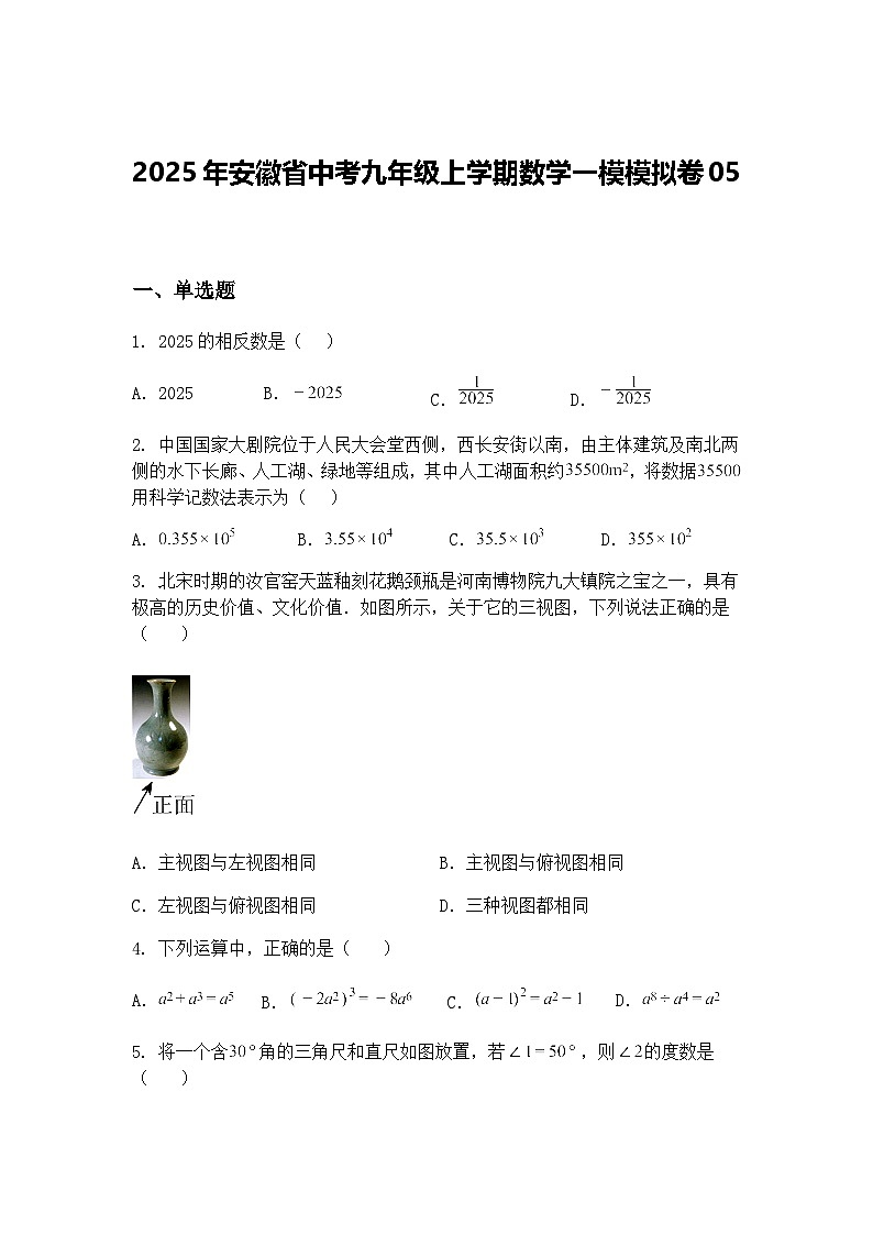 2025年安徽省中考九年级上学期数学一模模拟卷05（含答案解析）第1页