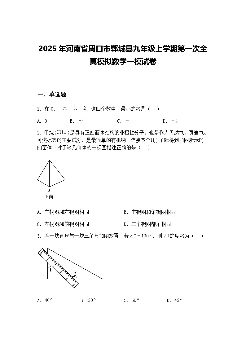 2025年河南省周口市郸城县九年级上学期第一次全真模拟数学一模试卷（含答案解析）第1页