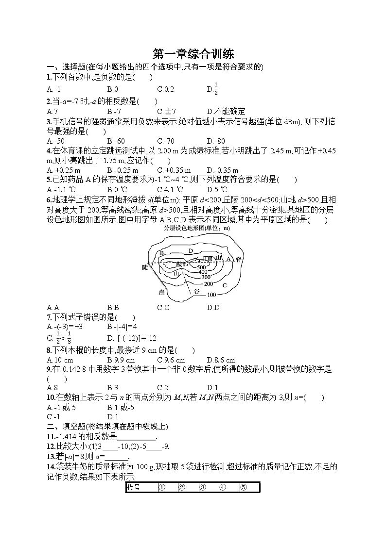 2025年人教版（2024）初中数学七年级上册第一章综合训练课后知能演练（含答案）第1页