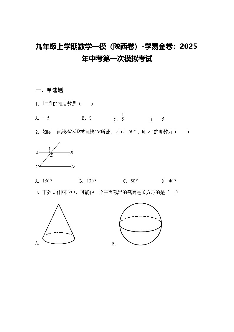 九年级上学期数学一模（陕西卷）2025年中考第一次模拟考试（含答案解析）第1页