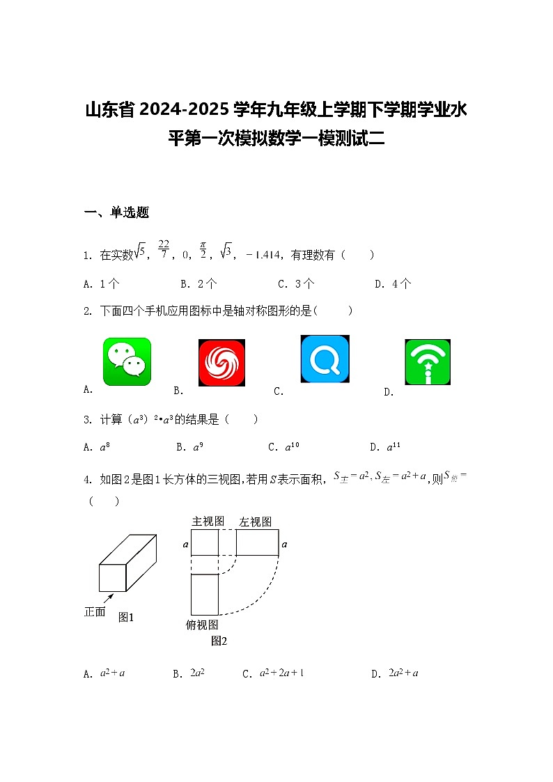 山东省2024-2025学年九年级上学期下学期学业水平第一次模拟数学一模测试二（含答案解析）第1页