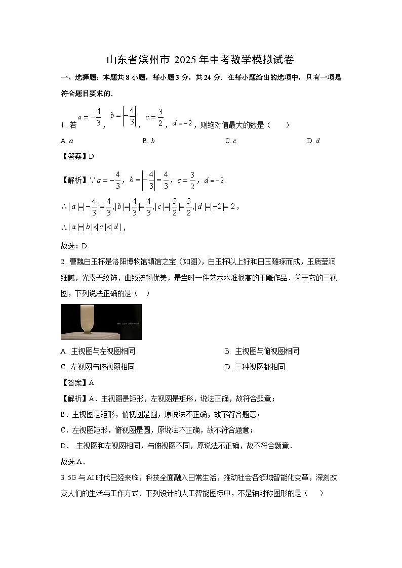 山东省滨州市2025年中考模拟数学试题（解析版）第1页