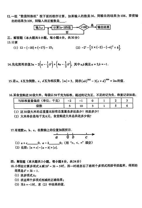 2024-2025江西南昌第二中学七年级数学期中考试试卷（无答案）第2页