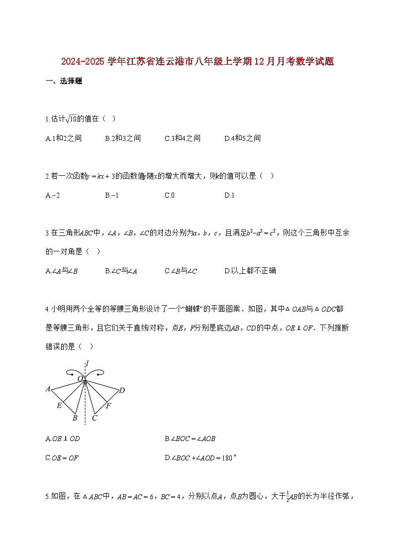 2024_2025学年江苏省连云港市八年级上册（12月）月考数学试题【附答案】第1页