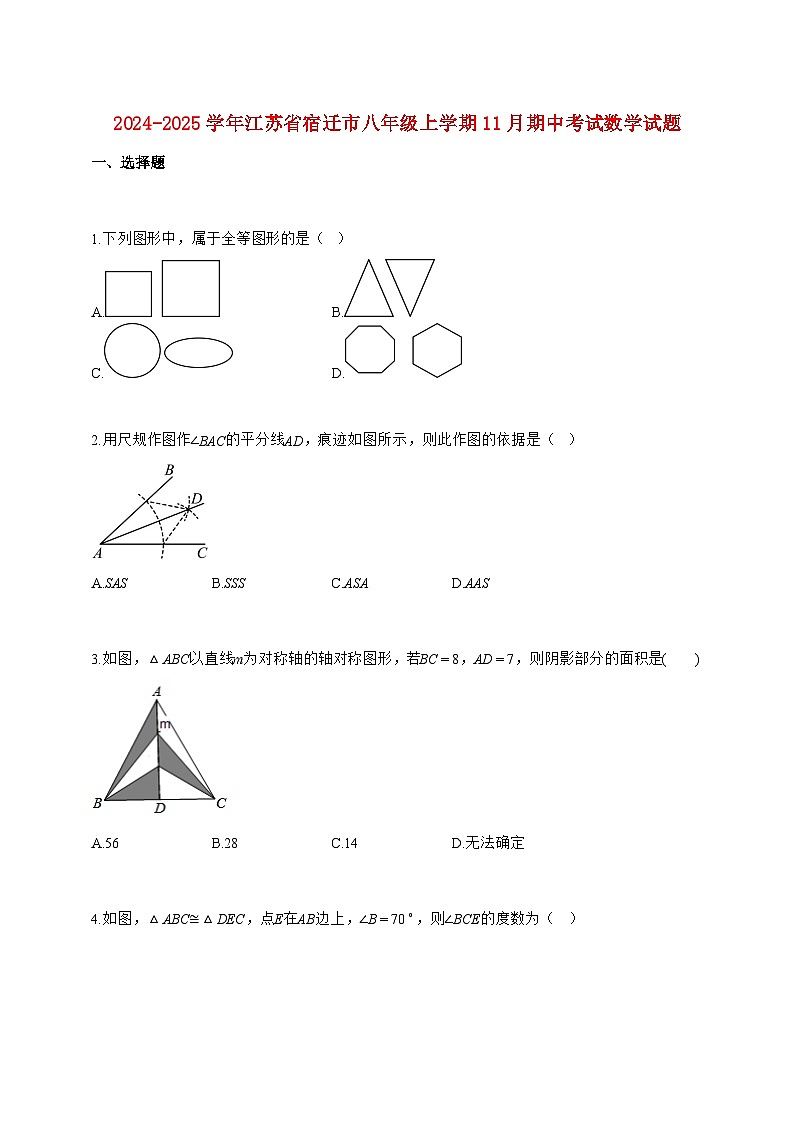 2024_2025学年江苏省宿迁市八年级上册（11月）期中考试数学试题【附答案】第1页