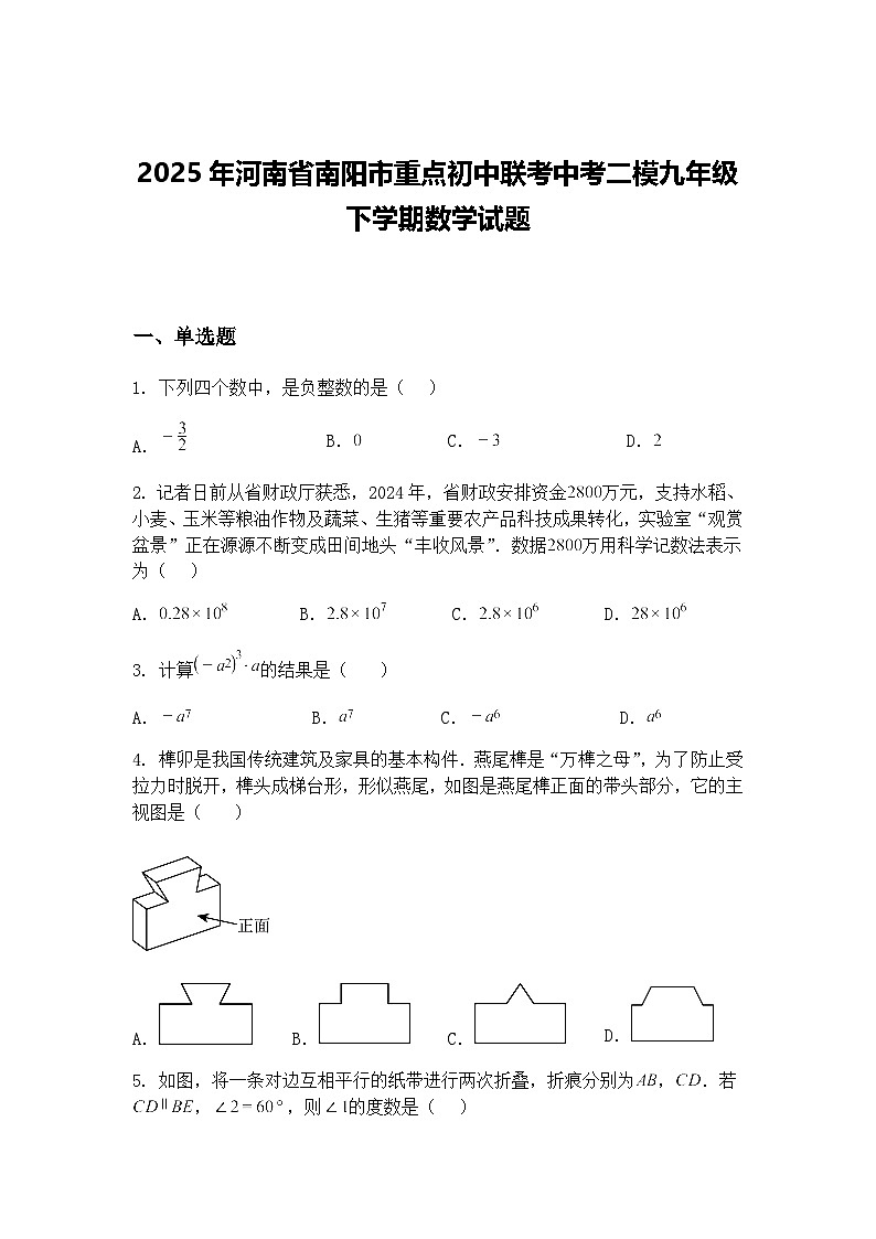 2025年河南省南阳市重点初中联考中考二模九年级下学期数学试题（含答案解析）第1页
