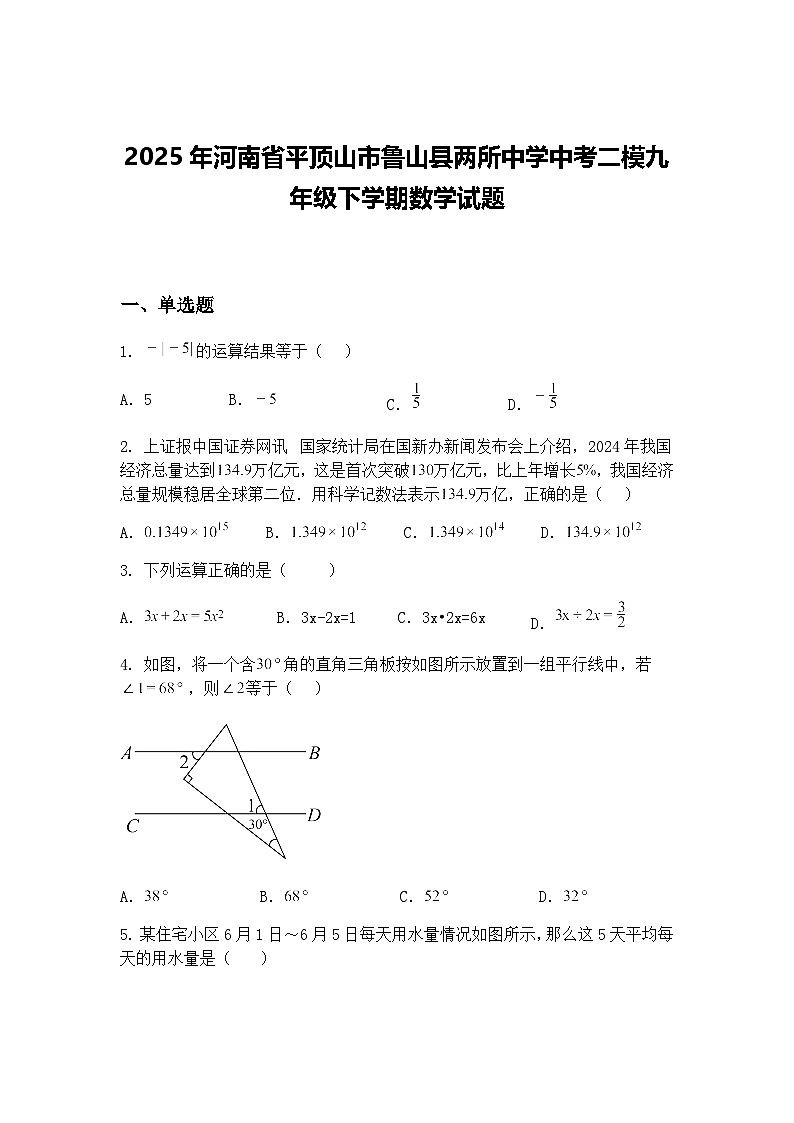 2025年河南省平顶山市鲁山县两所中学中考二模九年级下学期数学试题（含答案解析）第1页