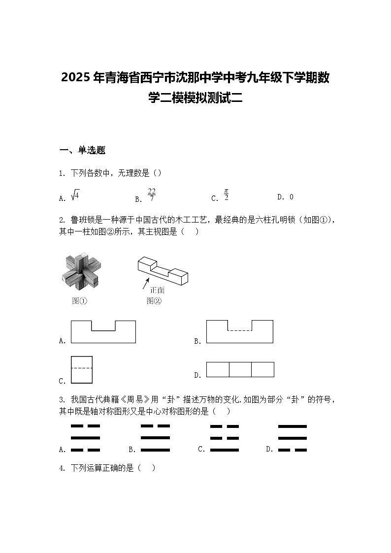 2025年青海省西宁市沈那中学中考九年级下学期数学二模模拟测试二（含答案解析）第1页