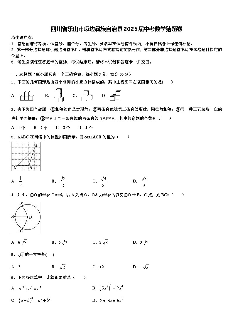 四川省乐山市峨边彝族自治县2025届中考数学猜题卷含解析第1页