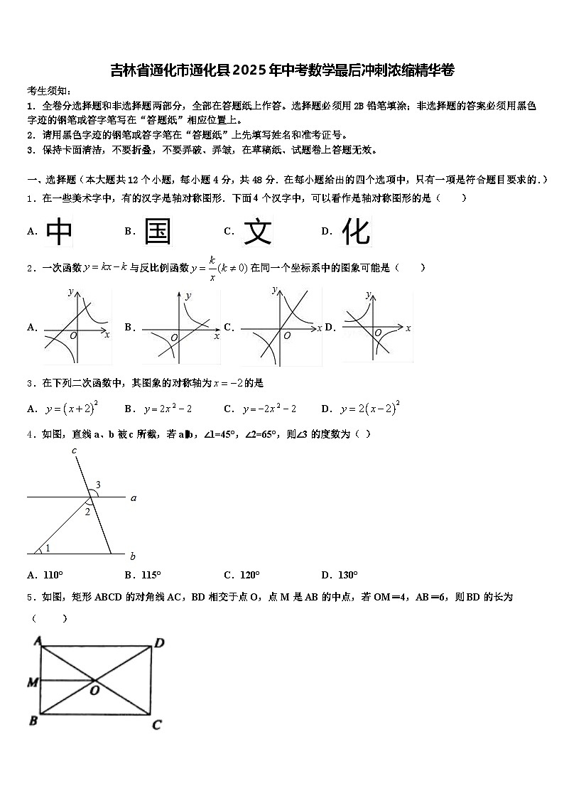 吉林省通化市通化县2025年中考数学最后冲刺浓缩精华卷含解析第1页