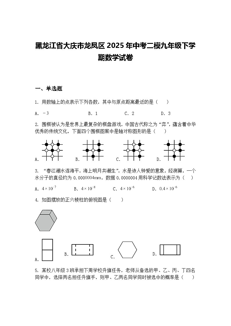 黑龙江省大庆市龙凤区2025年中考二模九年级下学期数学试卷（含答案解析）第1页