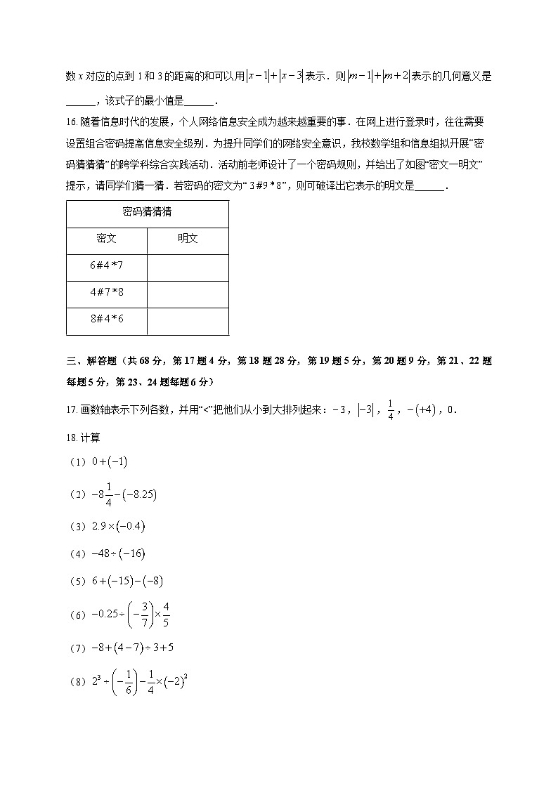 2024^2025学年北京市海淀区七年级上学期中数学学情试卷（附答案）第3页