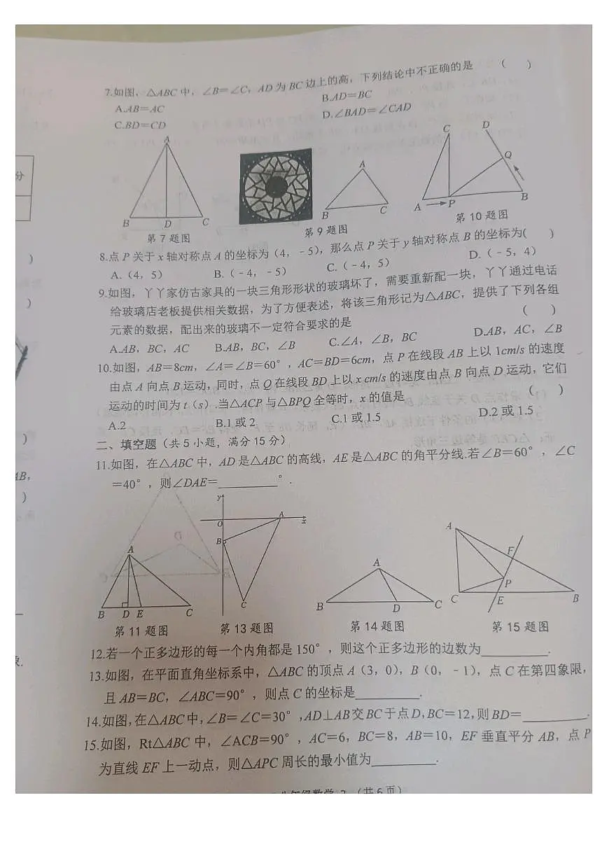 河南省驻马店市汝南县2024-2025学年八年级上学期11月期中考试数学试题第2页