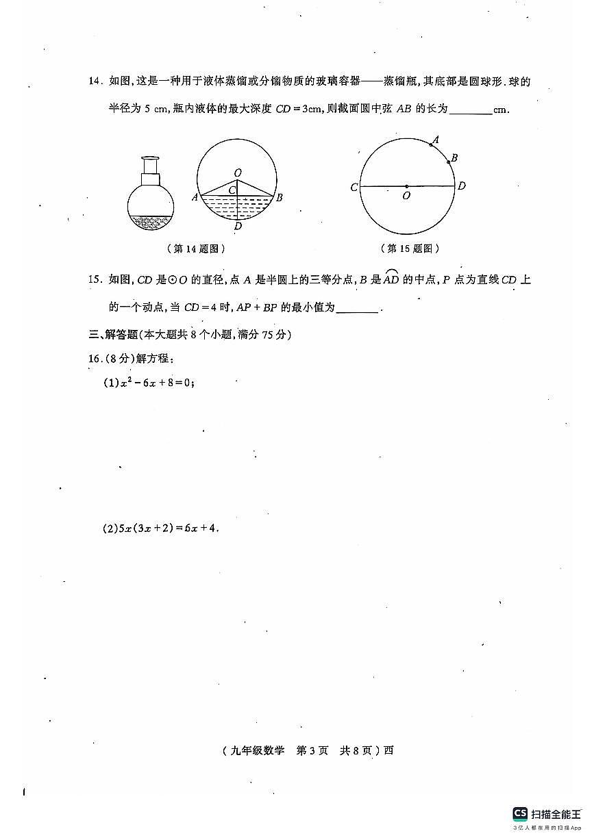 河南省驻马店市西平县2024-2025学年九年级上学期11月期中数学试题第3页