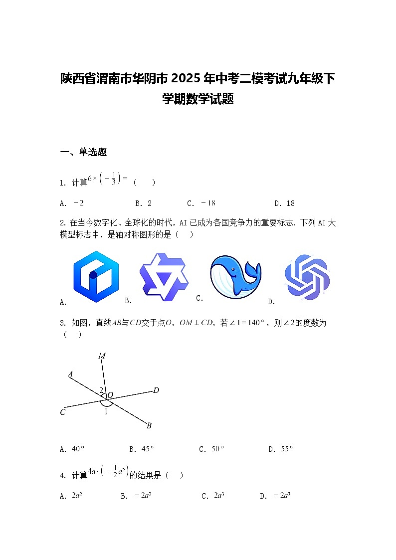 陕西省渭南市华阴市2025年中考二模考试九年级下学期数学试题（含答案解析）第1页