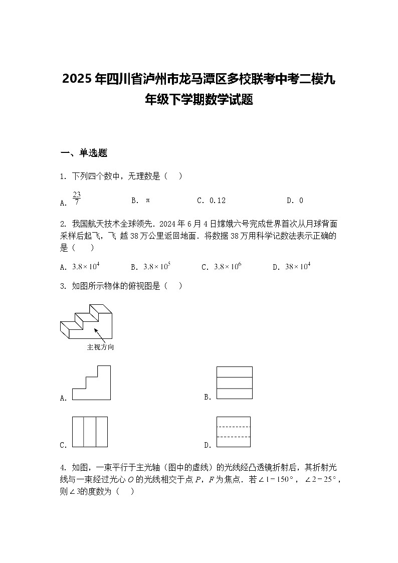 2025年四川省泸州市龙马潭区多校联考中考二模九年级下学期数学试题（含答案解析）第1页