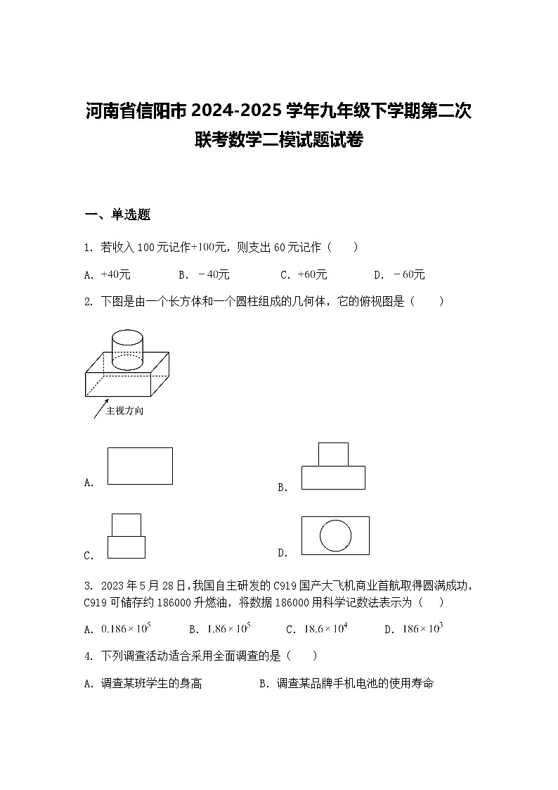 河南省信阳市2024-2025学年九年级下学期第二次联考数学二模试题试卷（含答案解析）第1页
