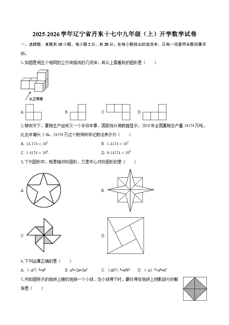 2025-2026学年辽宁省丹东十七中九年级（上）开学数学试卷-自定义类型第1页