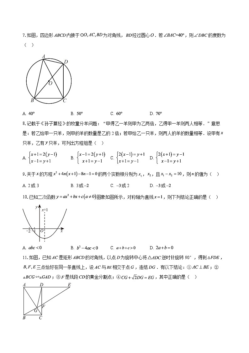 2024-2025学年四川省泸州市泸县九年级下学期中考四模数学试题-自定义类型第2页