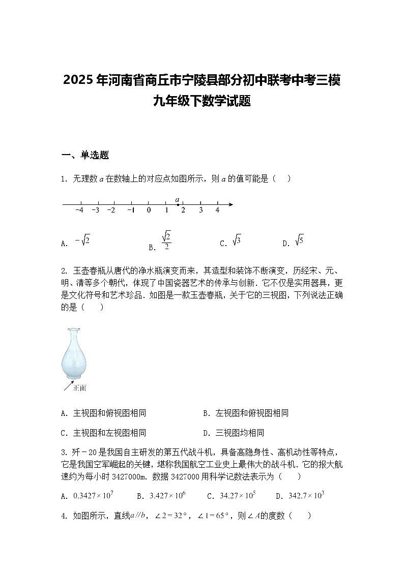2025年河南省商丘市宁陵县部分初中联考中考三模九年级下数学试题（含答案解析）第1页
