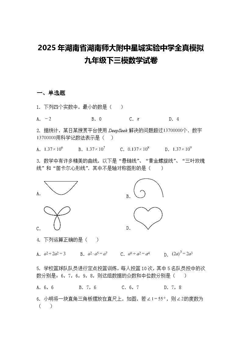 2025年湖南省湖南师大附中星城实验中学全真模拟九年级下三模数学试卷（含答案解析）第1页