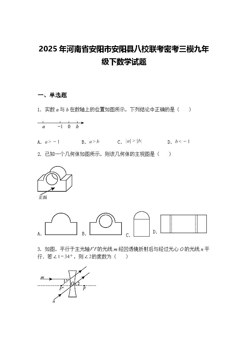 2025年河南省安阳市安阳县八校联考密考三模九年级下数学试题（含答案解析）第1页