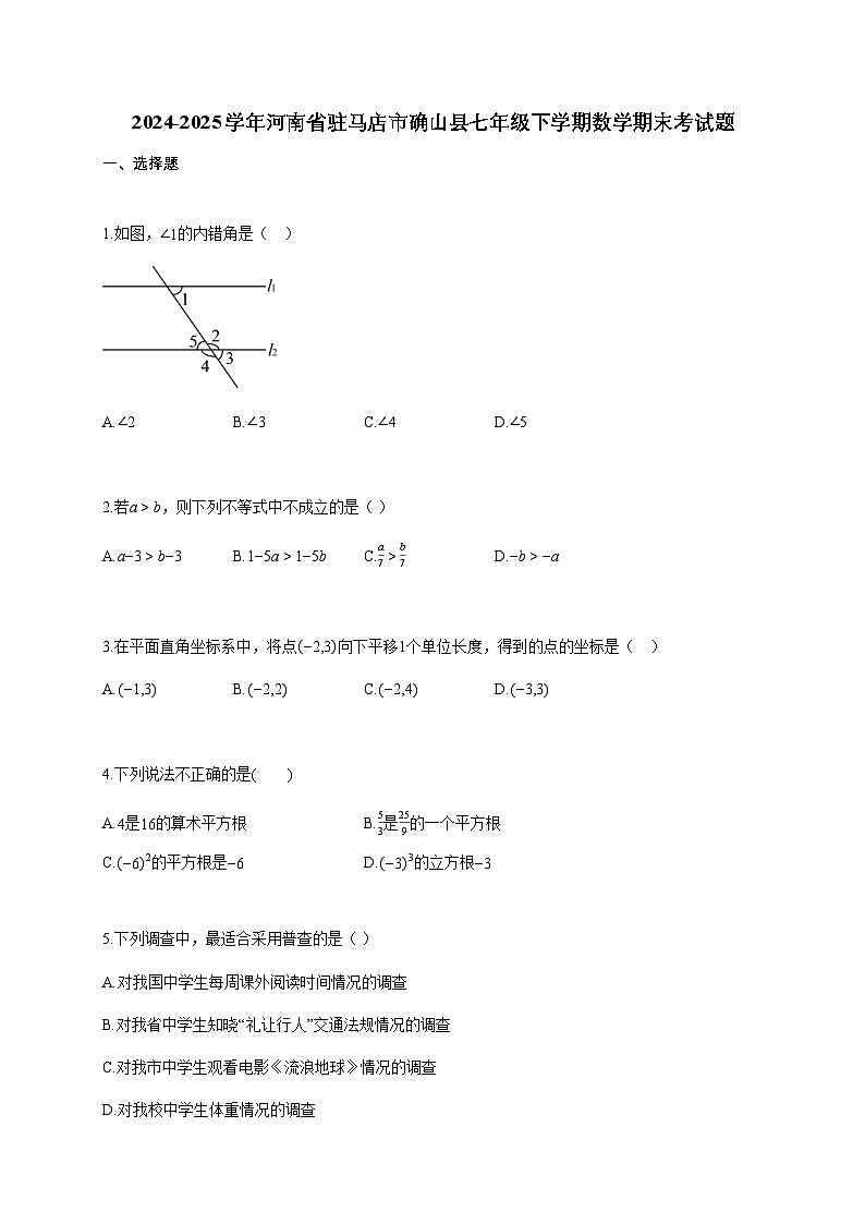 2024~2025学年河南省驻马店市确山县七年级下学期数学期末考试题（含答案）第1页