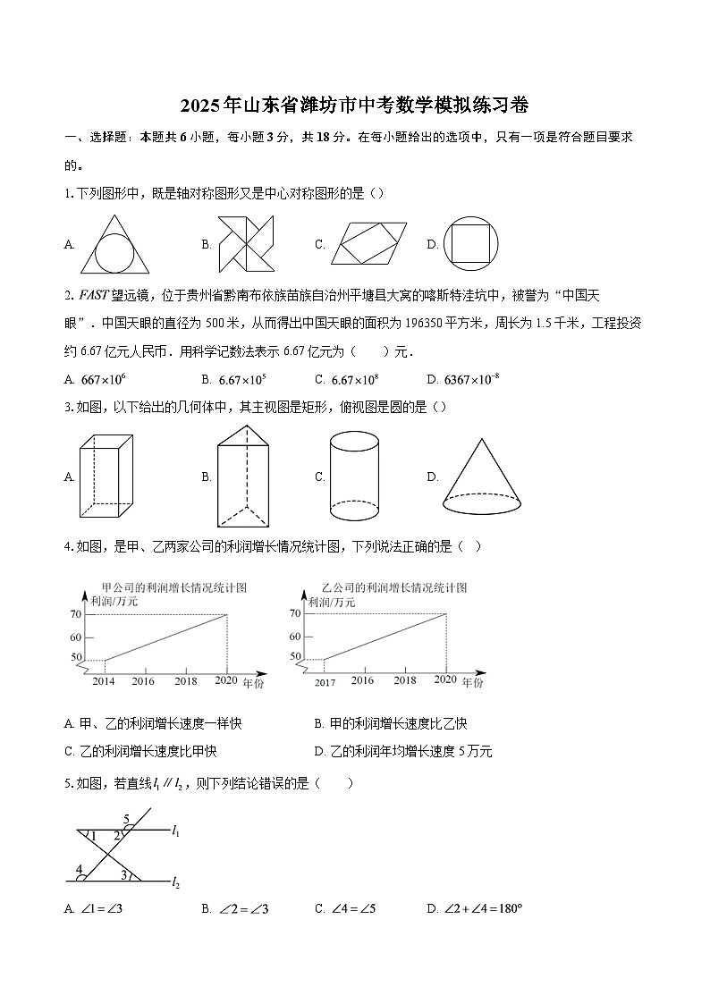 2025年山东省潍坊市中考数学模拟练习卷-自定义类型第1页