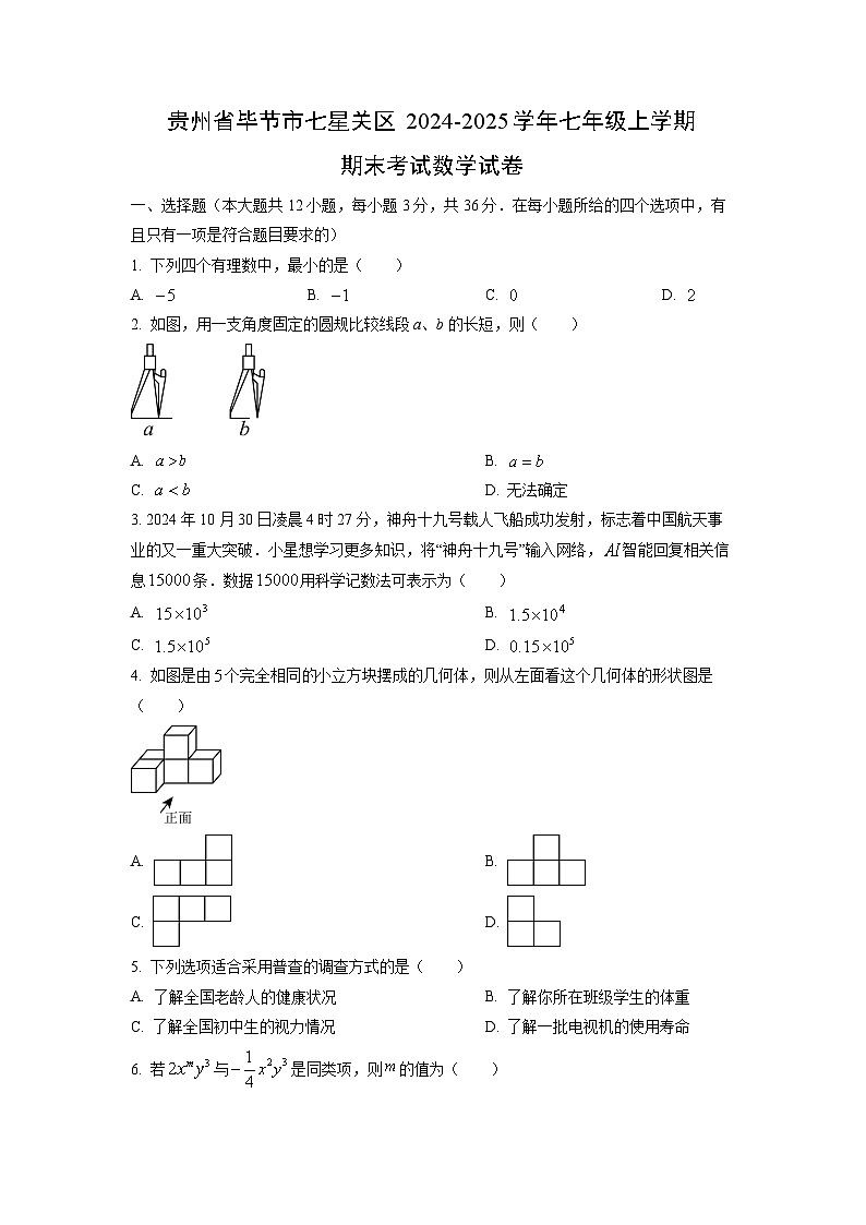 贵州省毕节市七星关区2024-2025学年七年级上学期期末考试数学试卷（学生版）第1页