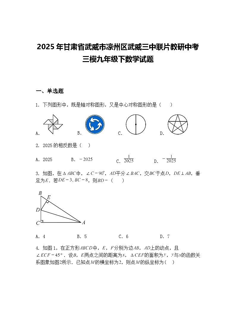 2025年甘肃省武威市凉州区武威三中联片教研中考三模九年级下数学试题（含答案解析）第1页