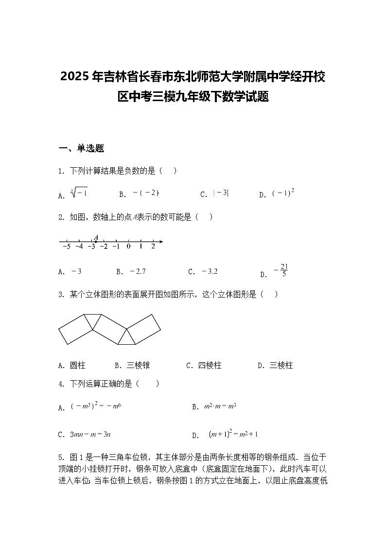 2025年吉林省长春市东北师范大学附属中学经开校区中考三模九年级下数学试题（含答案解析）第1页