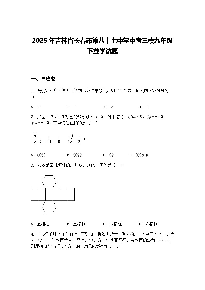 2025年吉林省长春市第八十七中学中考三模九年级下数学试题（含答案解析）第1页