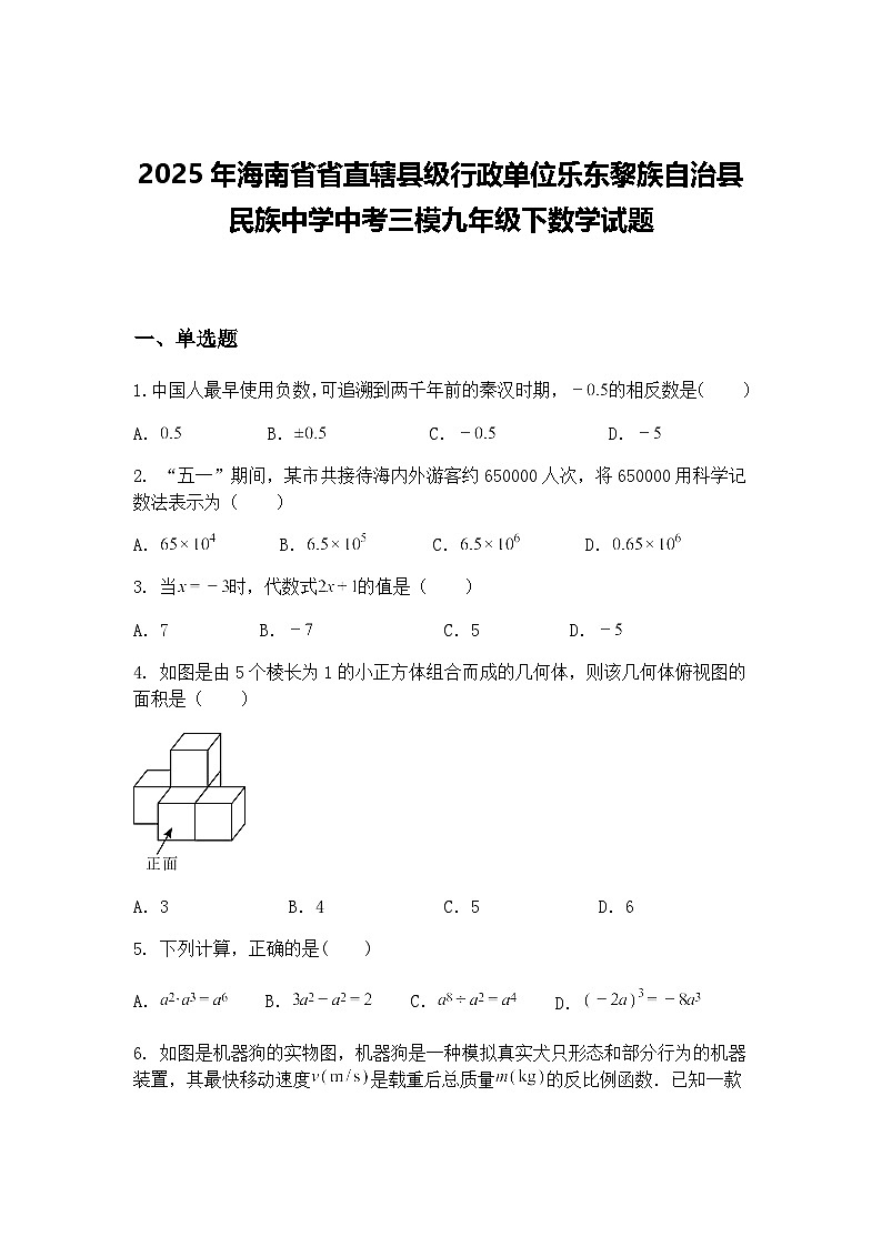 2025年海南省省直辖县级行政单位乐东黎族自治县民族中学中考三模九年级下数学试题（含答案解析）第1页