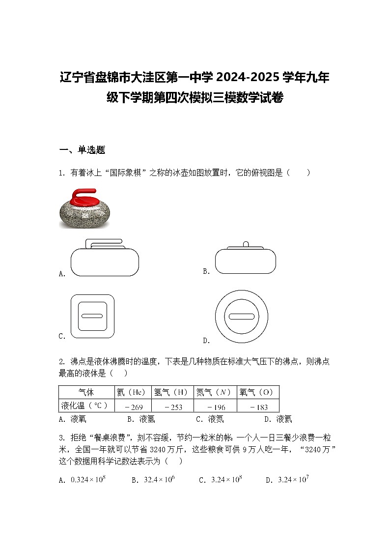 辽宁省盘锦市大洼区第一中学2024-2025学年九年级下学期第四次模拟三模数学试卷（含答案解析）第1页