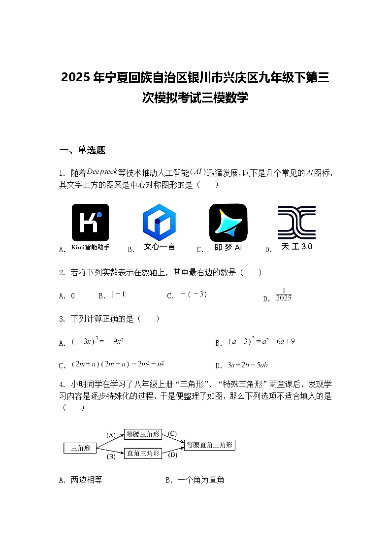 2025年宁夏回族自治区银川市兴庆区九年级下第三次模拟考试三模数学（含答案解析）第1页
