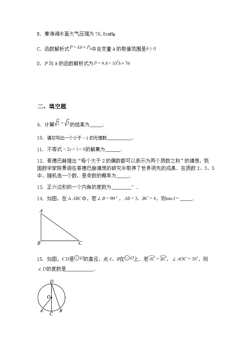 2025年青海省玉树市初中毕业暨学业水平考试模拟(三)九年级下三模数学（含答案解析）第3页