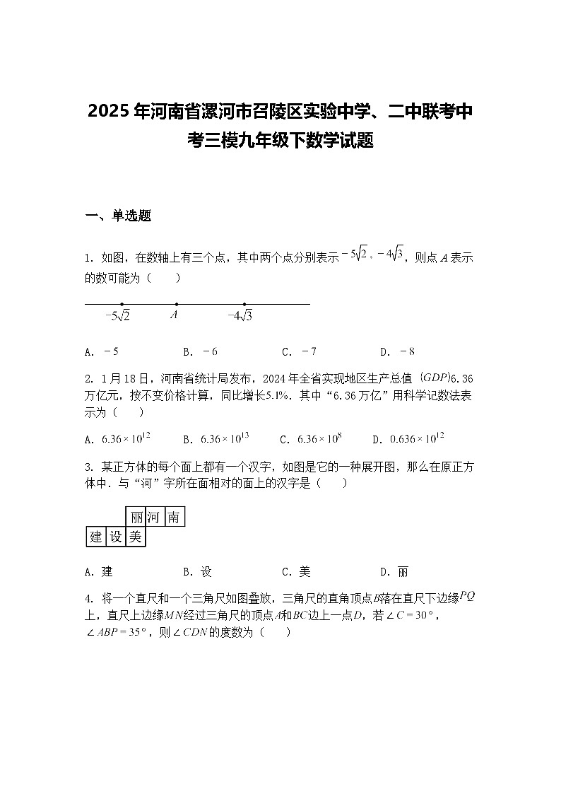 2025年河南省漯河市召陵区实验中学、二中联考中考三模九年级下数学试题（含答案解析）第1页