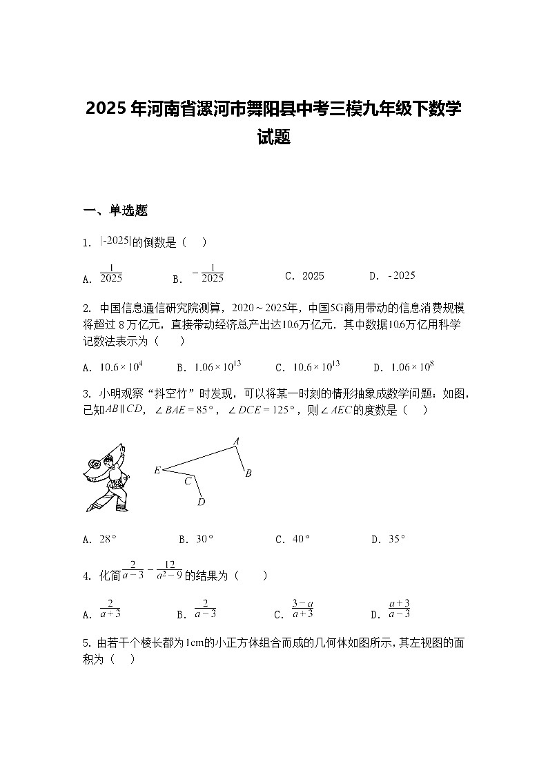 2025年河南省漯河市舞阳县中考三模九年级下数学试题（含答案解析）第1页