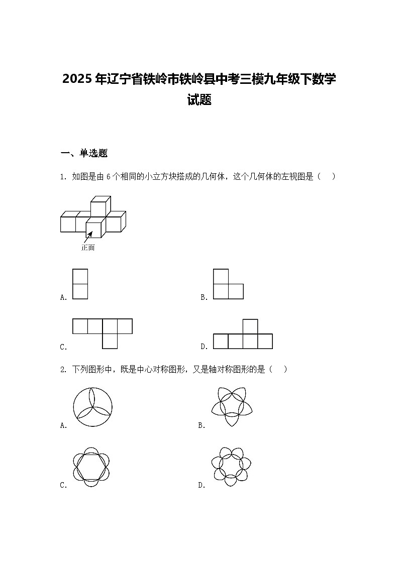 2025年辽宁省铁岭市铁岭县中考三模九年级下数学试题（含答案解析）第1页
