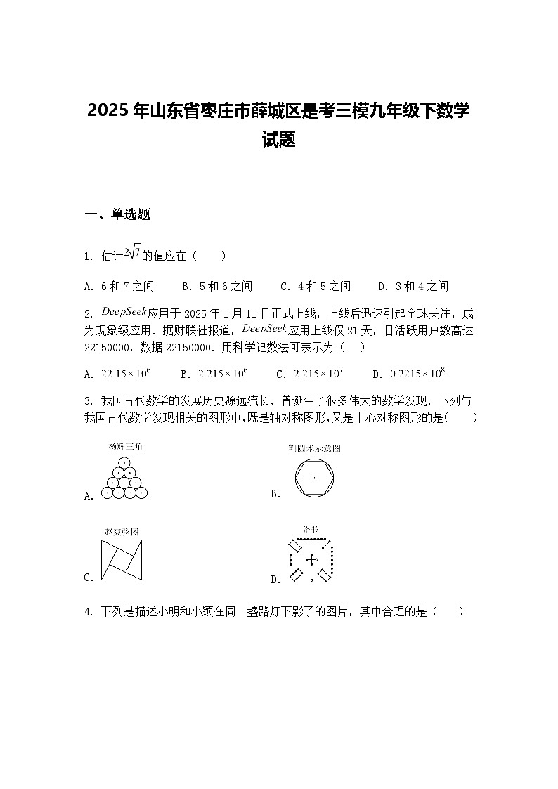 2025年山东省枣庄市薛城区是考三模九年级下数学试题（含答案解析）第1页