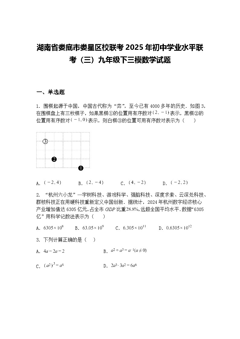 湖南省娄底市娄星区校联考2025年初中学业水平联考（三）九年级下三模数学试题（含答案解析）第1页