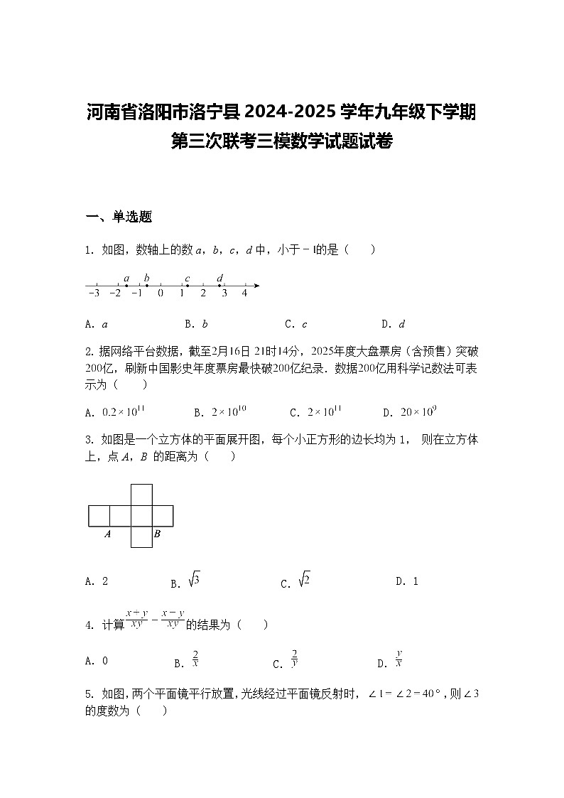 河南省洛阳市洛宁县2024-2025学年九年级下学期第三次联考三模数学试题试卷（含答案解析）第1页
