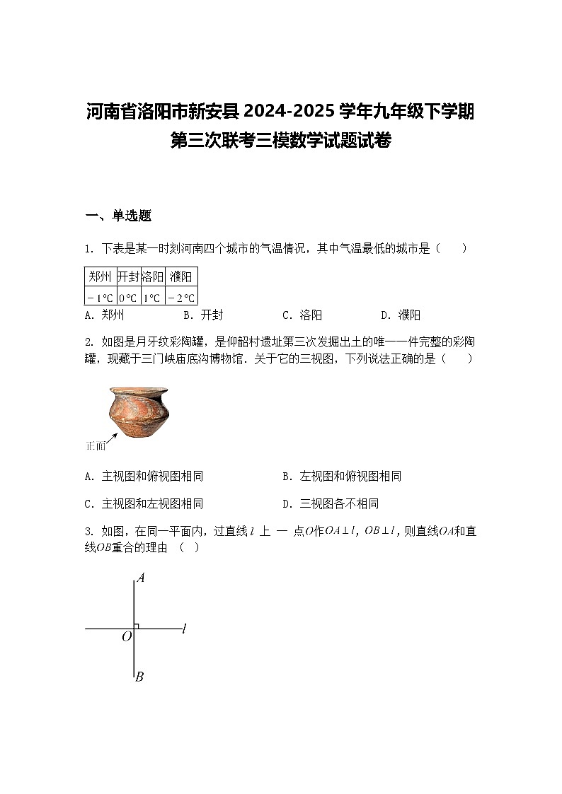河南省洛阳市新安县2024-2025学年九年级下学期第三次联考三模数学试题试卷（含答案解析）第1页
