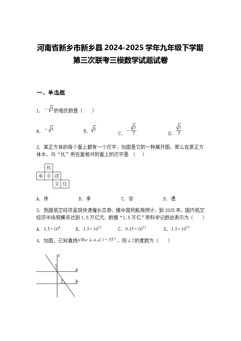 河南省新乡市新乡县2024-2025学年九年级下学期第三次联考三模数学试题试卷（含答案解析）第1页