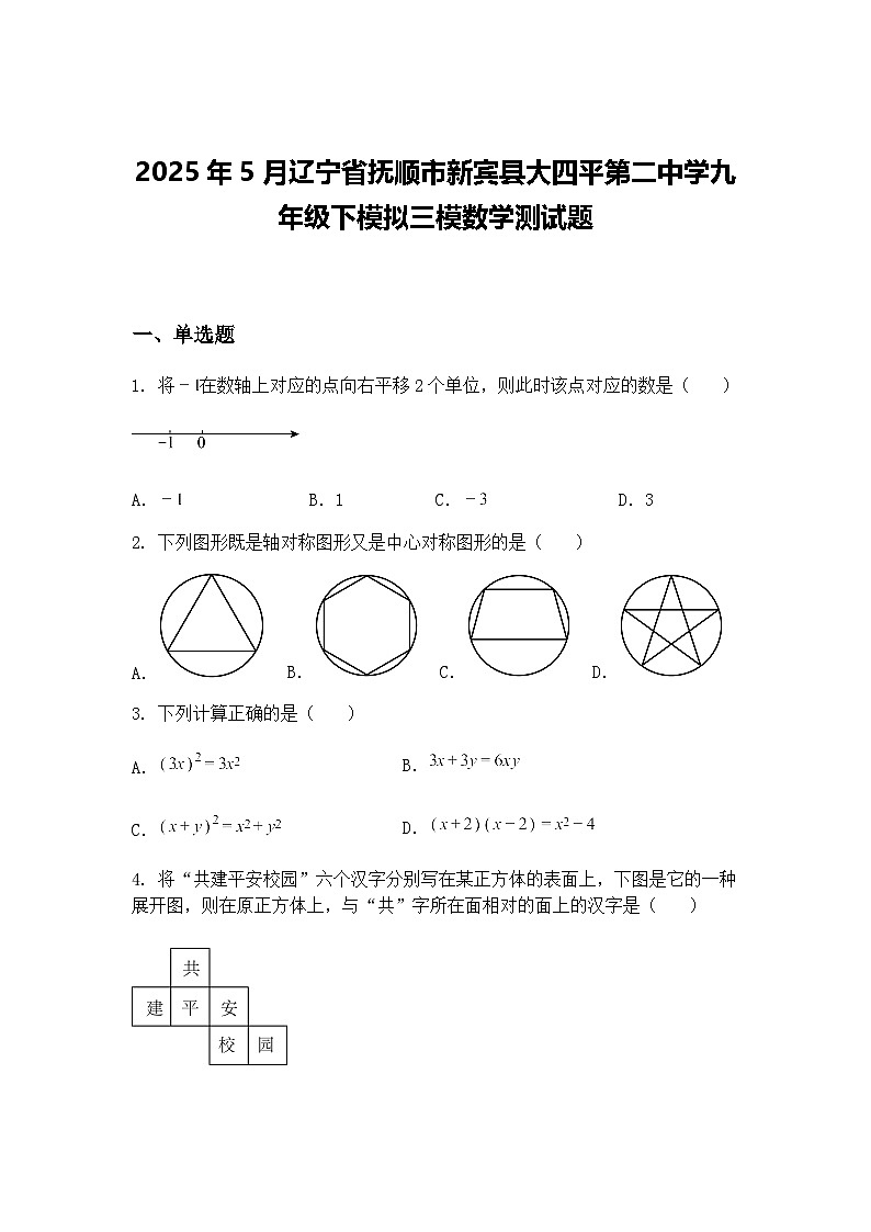 2025年5月辽宁省抚顺市新宾县大四平第二中学九年级下模拟三模数学测试题（含答案解析）第1页